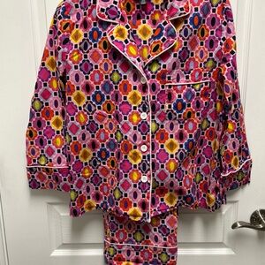 Lesley Evers Vibrant Pink Geometric Women's Pajama Set XS Cotton